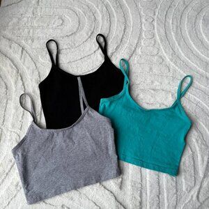 Aritzia TNA Chill Karelis Cropped Tank Bundle — Black, Grey & Teal (XS)